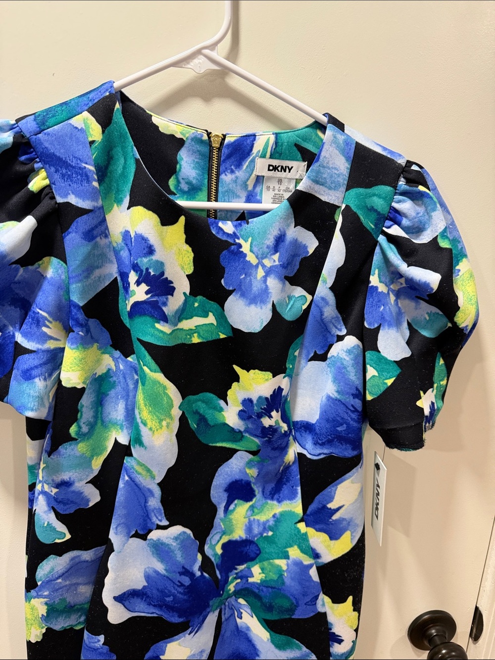 DKNY Black Dress with Blue, Green & Yellow Floral Print